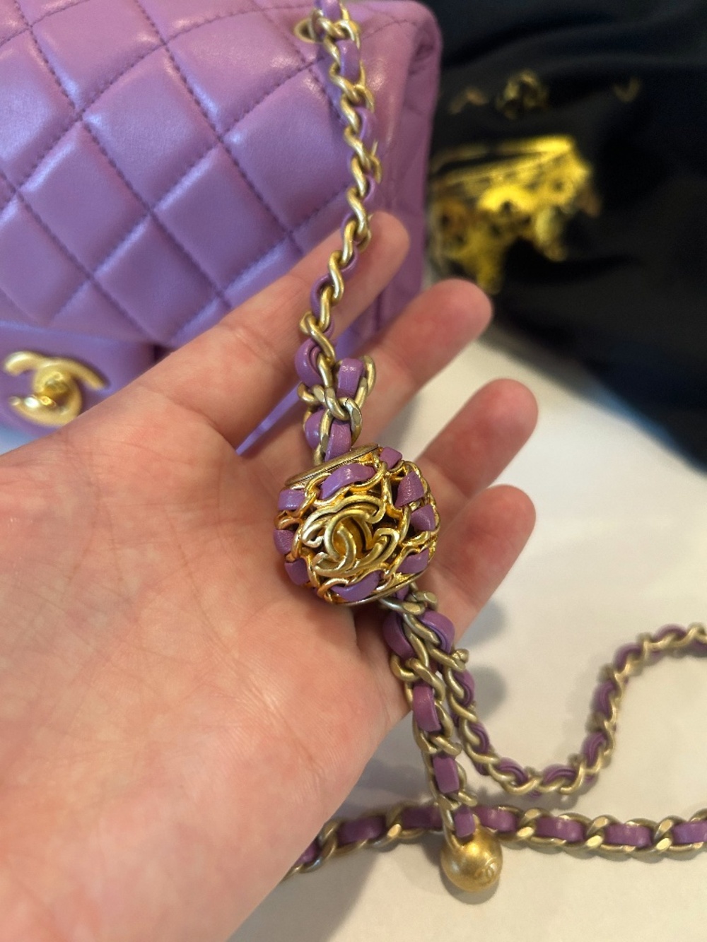 Chanel 22s Mini Square Bag Purple Pearl Crush Quilted Purse Handbag Gold - Picture 2 of 14